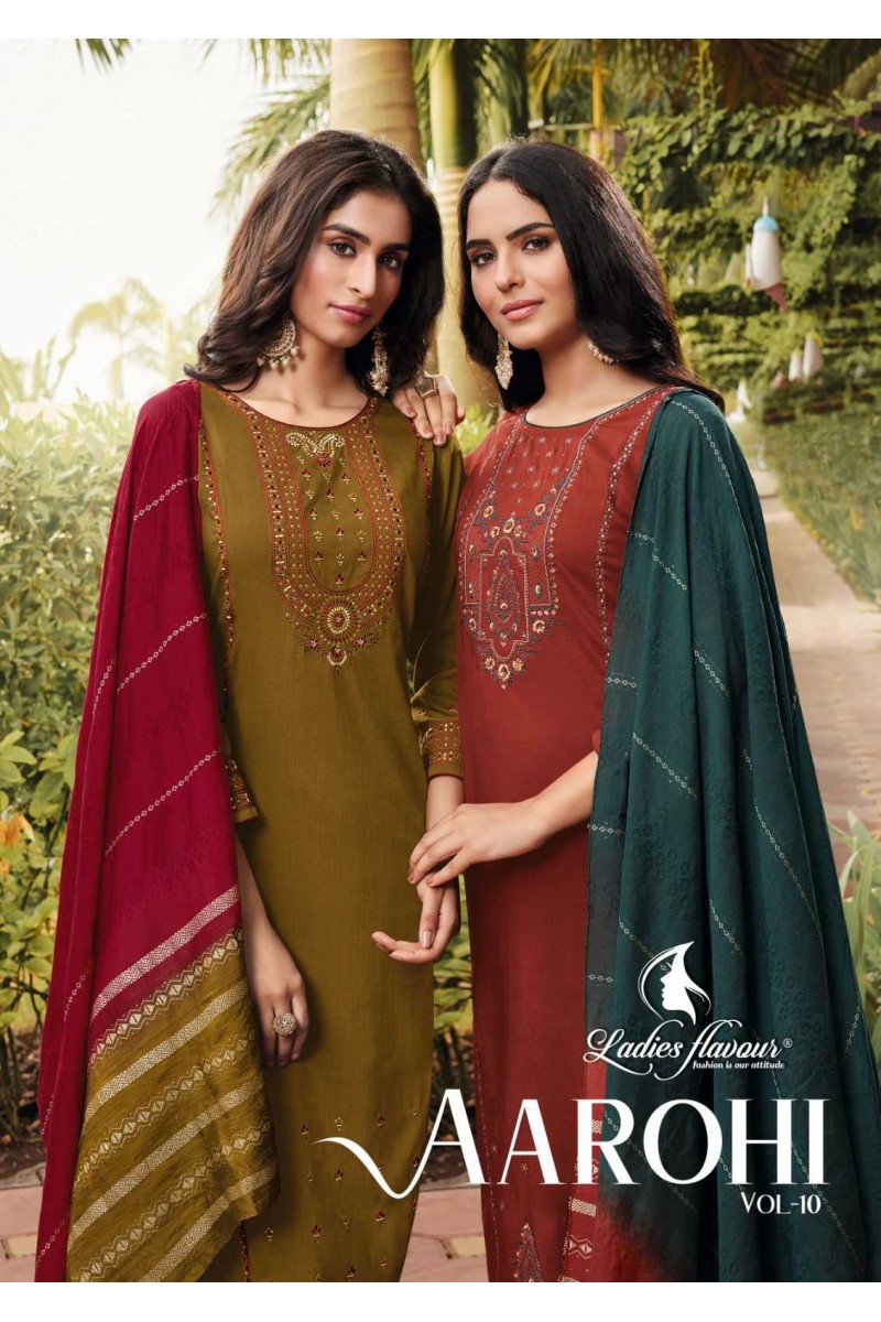 Ladies Flavour Aarohi Vol-10 Chinon Embroidery Kurti Catalogue Manufacturer