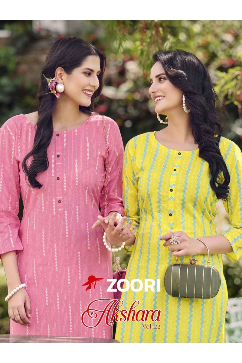 Zoori Akshara Vol-22 Rayon Print Straight Kurti Catalogue Set