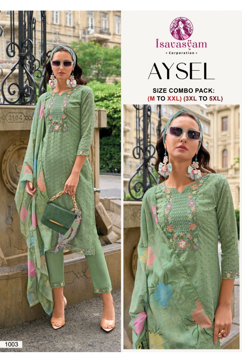 Isavasyam Aysel-1003 Straight Cut Cotton Kurti Bottom With Dupatta Collection
