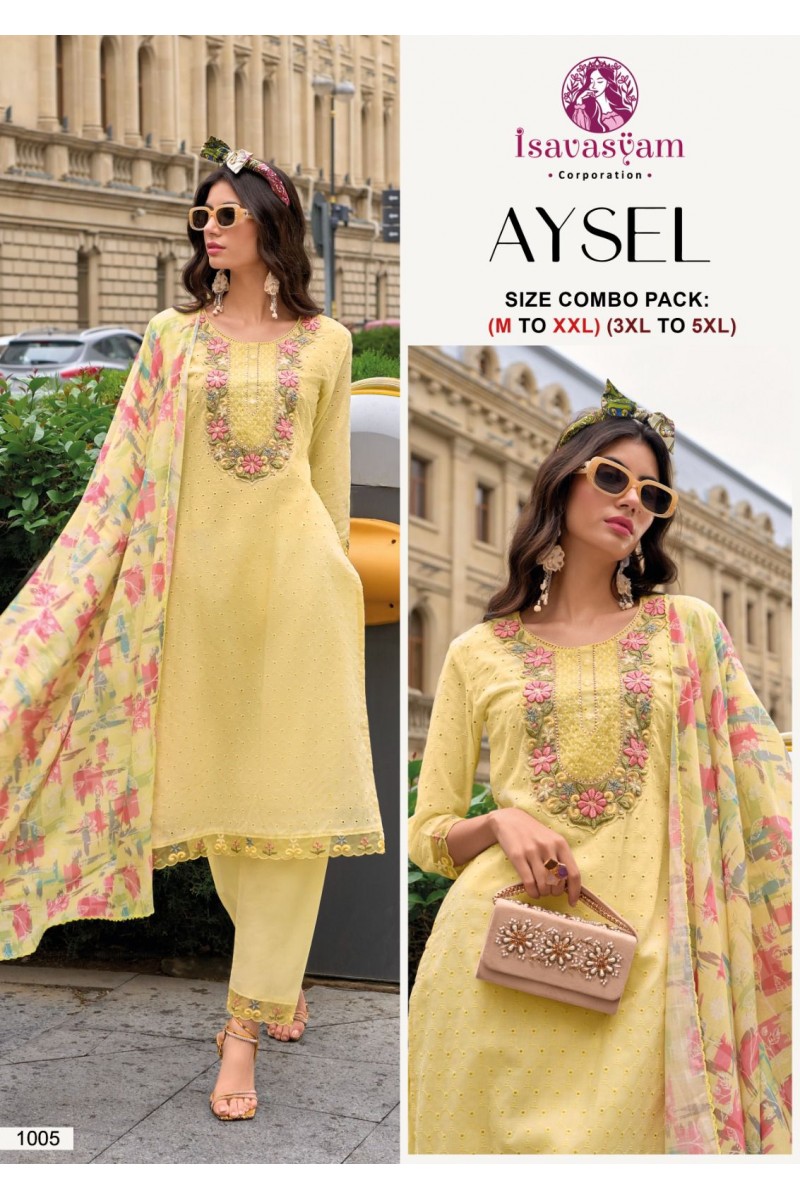 Isavasyam Aysel-1005 Straight Cut Cotton Kurti Bottom With Dupatta Collection