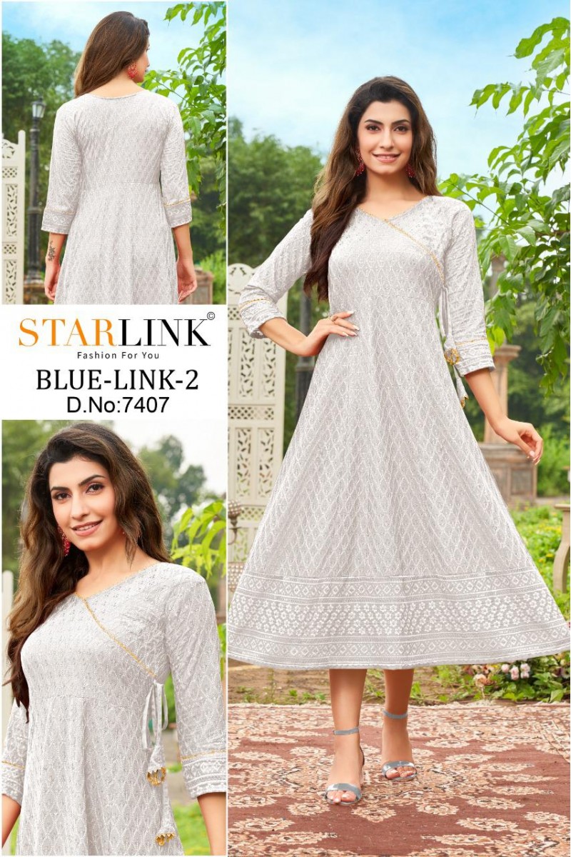 Starlink Blue Link-7407 Anarkali Style Size Set Wholesale Kurtis Catalog