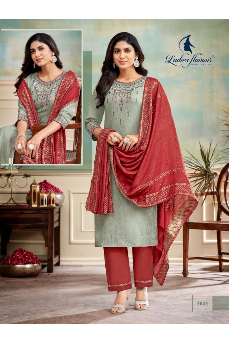 Ladies Flavour Blue Stone Festive Wear Kurti Pant Dupatta Set New Design