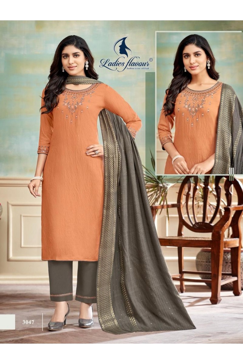 Ladies Flavour Blue Stone Festive Wear Kurti Pant Dupatta Set New Design