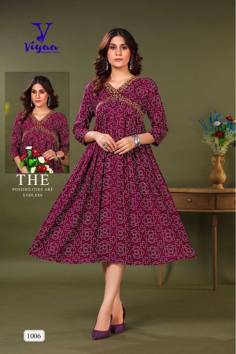 Viyaa Designer Bul-Bul Heavy Rayon Block Print Frock Style Kurti