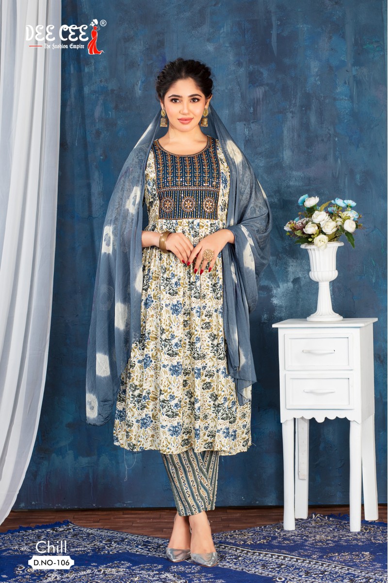 Dee Cee Chill Casual Wear Rayon Printed Kurti Pant Dupatta Collection