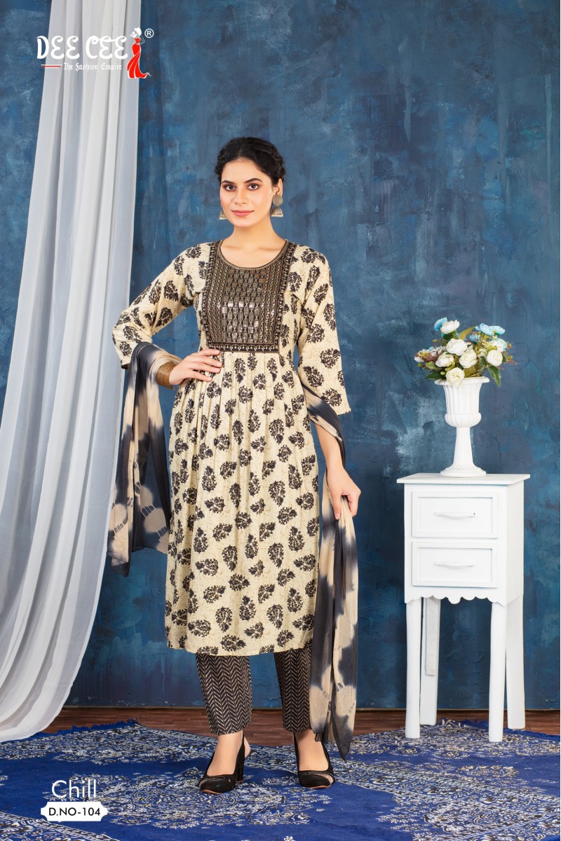 Dee Cee Chill Casual Wear Rayon Printed Kurti Pant Dupatta Collection