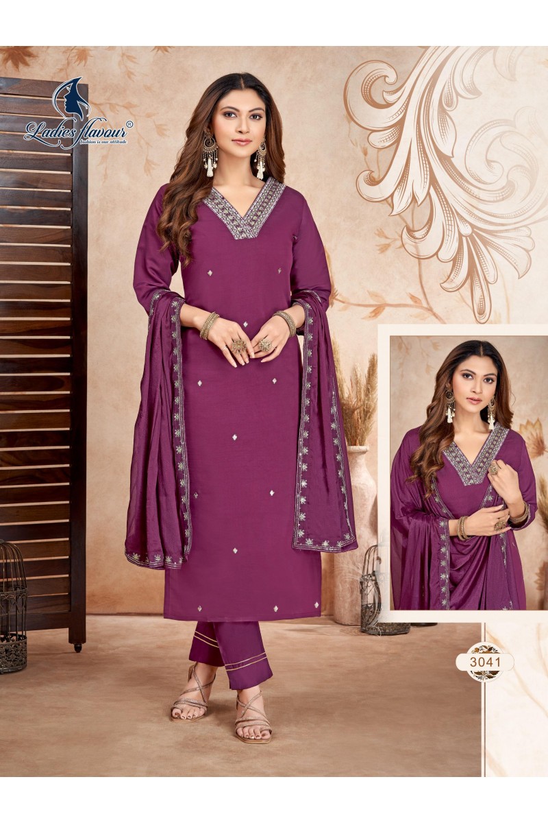 Ladies Flavour D.No-3041 Roman With Heavy Embroidered Readymade Kurtis