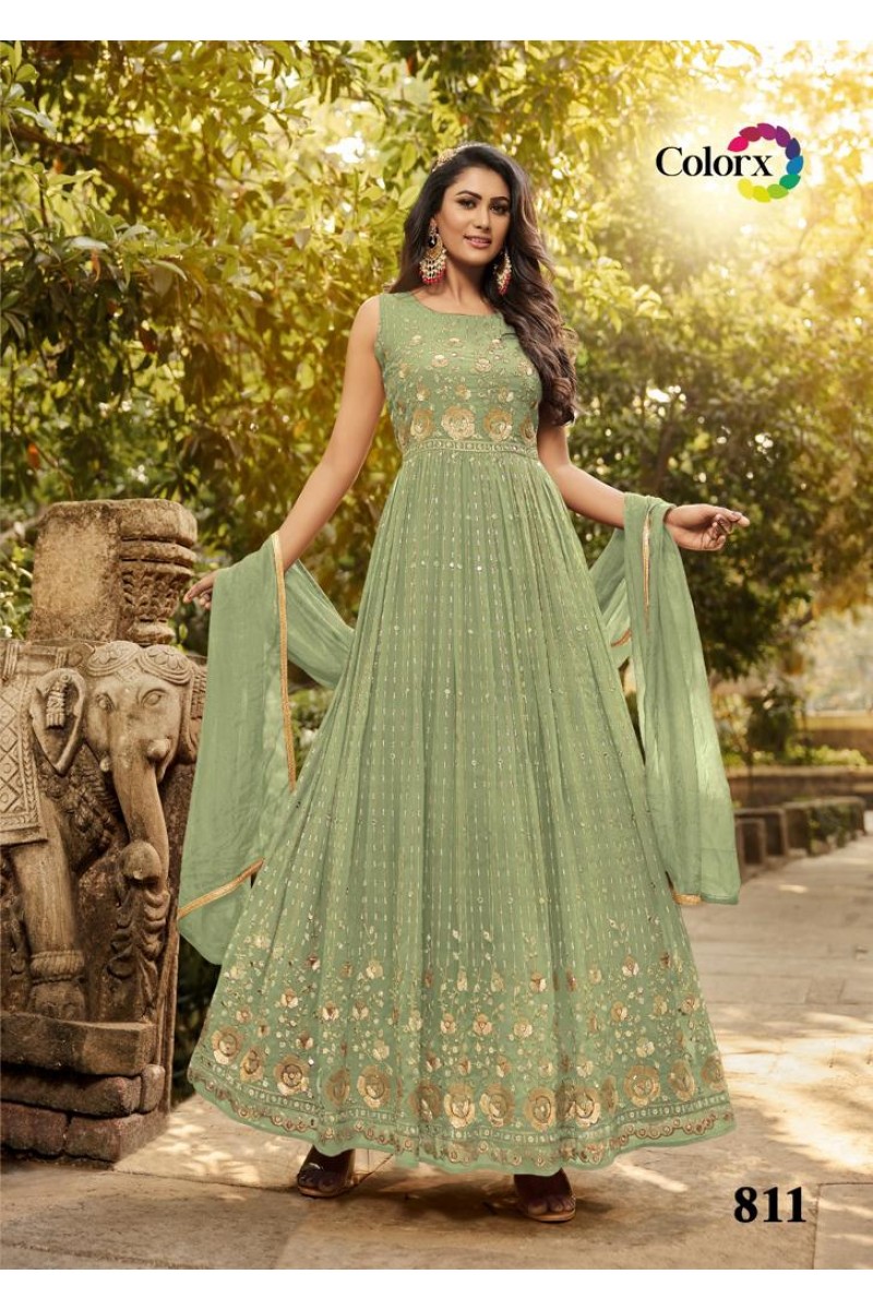 Colorx D.No-811 Wedding Wear Anarkali Designs Gown Collection Supplier