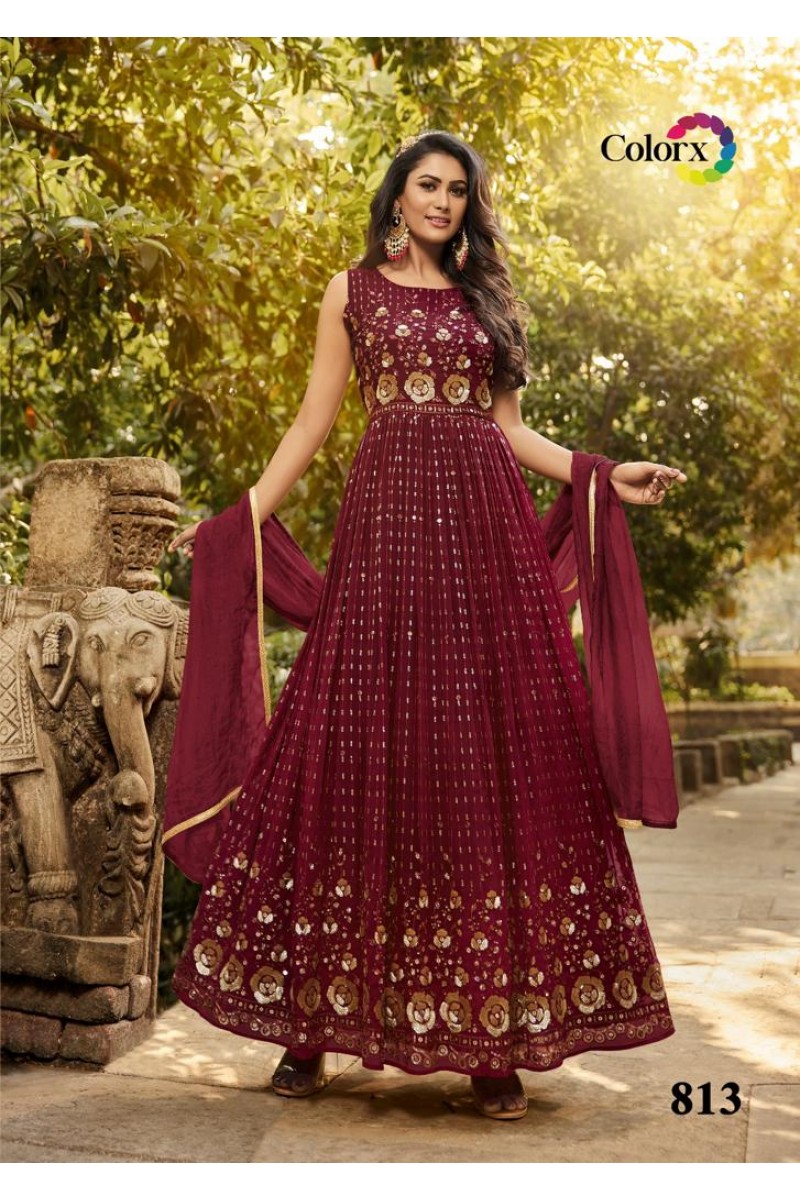 Colorx D.No-813 Wedding Wear Anarkali Designs Gown Collection Supplier