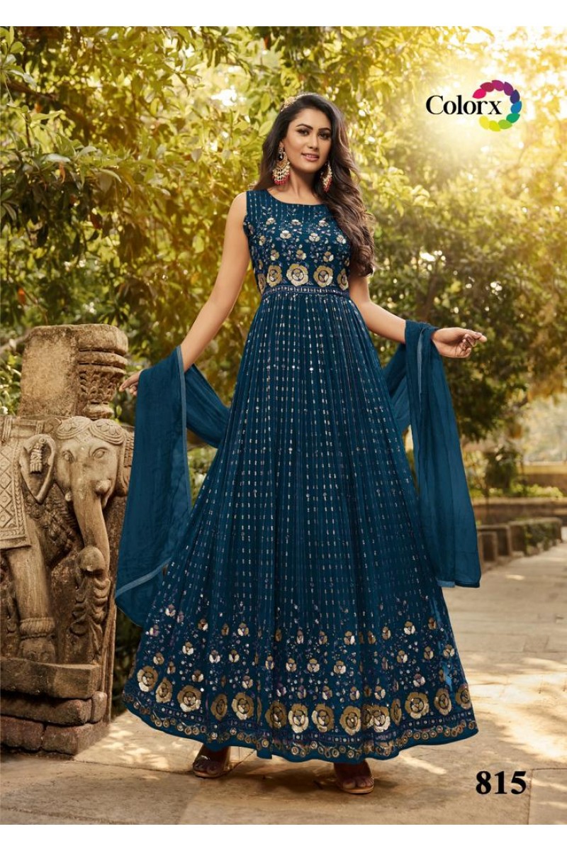 Colorx D.No-815 Wedding Wear Anarkali Designs Gown Collection Supplier