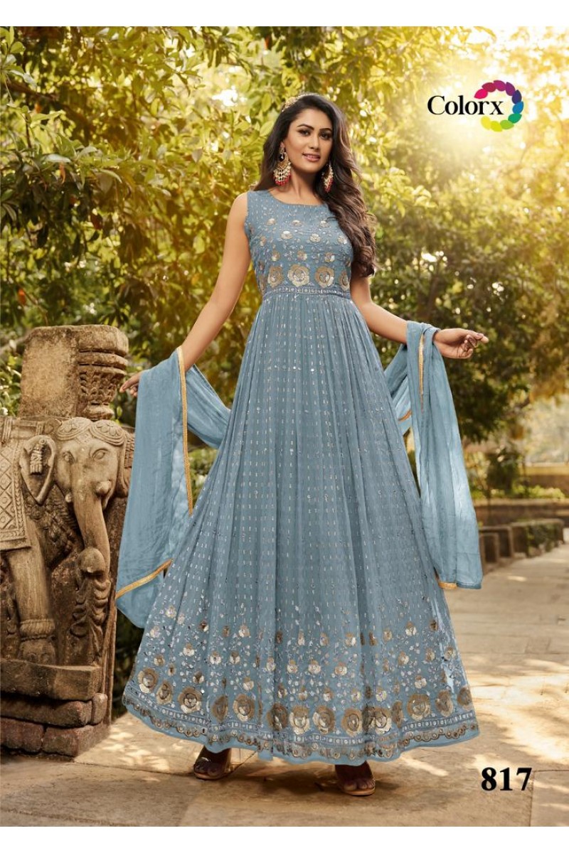 Colorx D.No-817 Wedding Wear Anarkali Designs Gown Collection Supplier