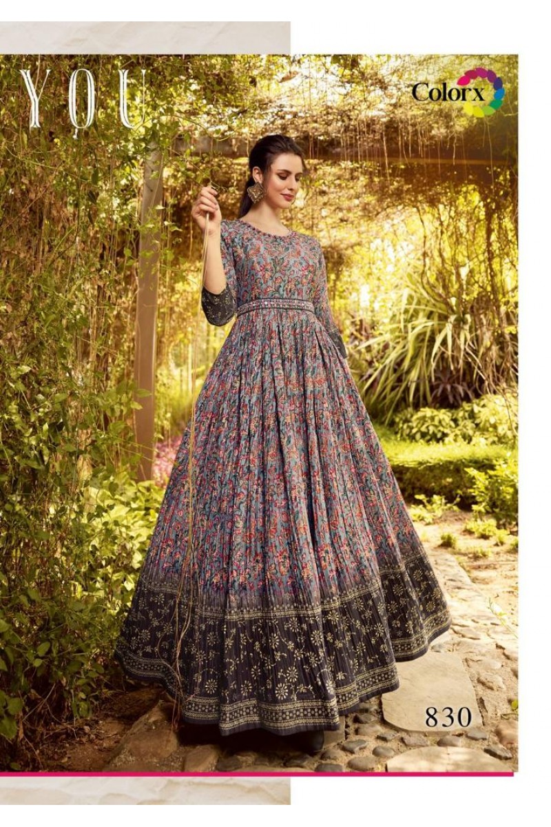 Colorx D.No-830 Chinon Digital Print Size Set Gowns With Belt At Wholesale Price