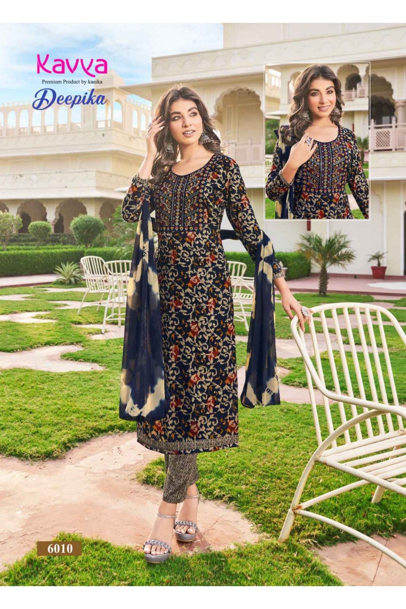 Kavya Deepika Vol-5 Rayon Embroidery Neck Work Fancy Kurti With Bottom