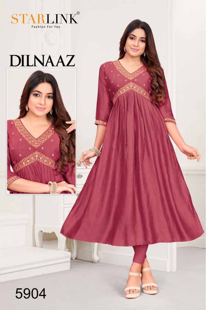 Starlink Dilnaaz-5904 Anarkali Style Silk With Embroidery Work Kurtis