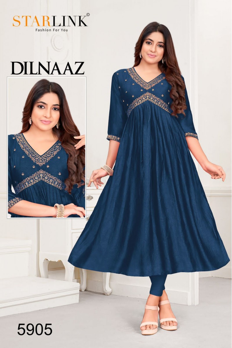 Starlink Dilnaaz-5905 Anarkali Style Silk With Embroidery Work Kurtis