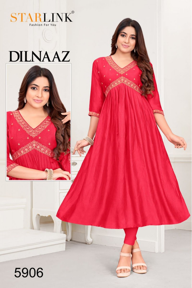 Starlink Dilnaaz-5906 Anarkali Style Silk With Embroidery Work Kurtis