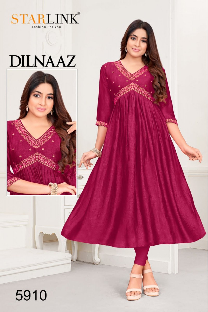 Starlink Dilnaaz-5910 Anarkali Style Silk With Embroidery Work Kurtis