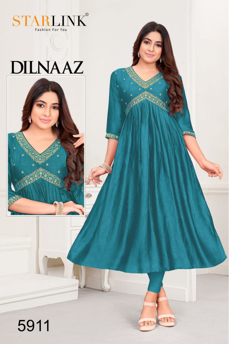 Starlink Dilnaaz-5911 Anarkali Style Silk With Embroidery Work Kurtis
