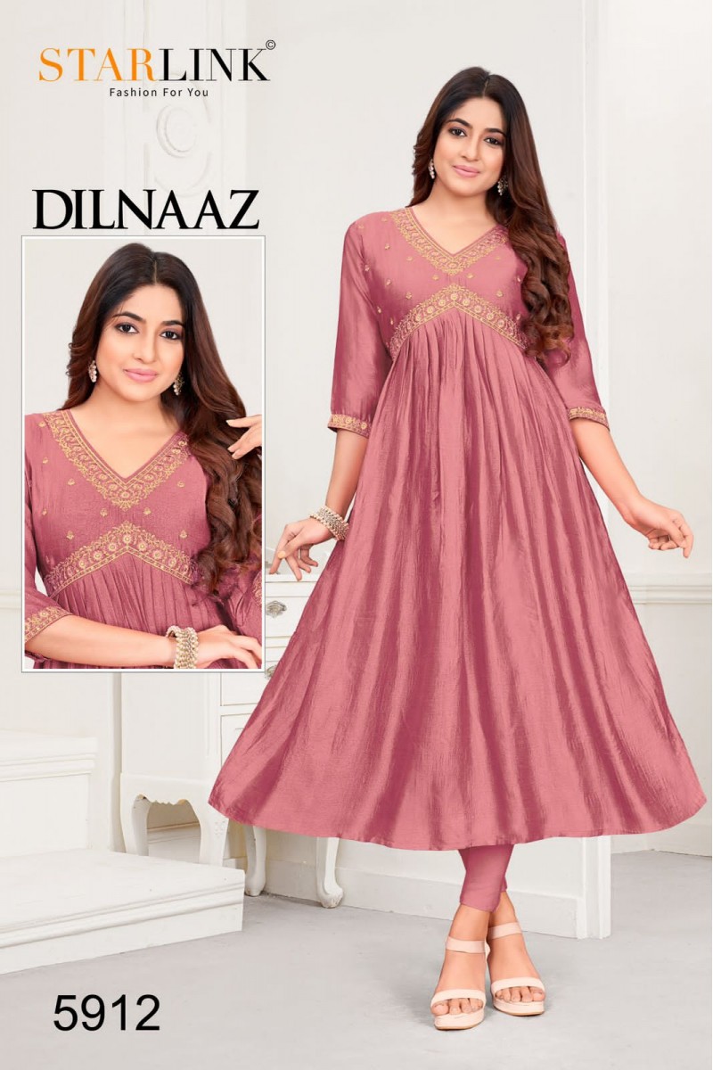 Starlink Dilnaaz-5912 Anarkali Style Silk With Embroidery Work Kurtis
