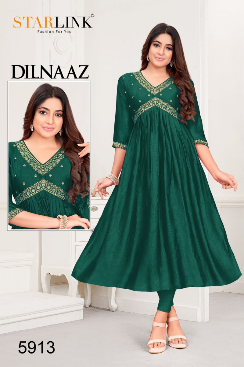 Starlink Dilnaaz-5913 Anarkali Style Silk With Embroidery Work Kurtis