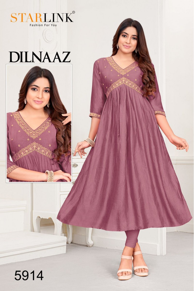 Starlink Dilnaaz-5914 Anarkali Style Silk With Embroidery Work Kurtis