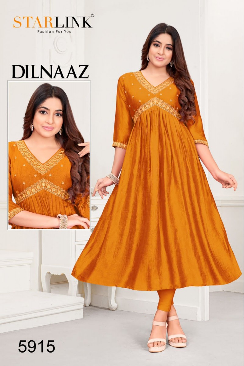 Starlink Dilnaaz-5915 Anarkali Style Silk With Embroidery Work Kurtis