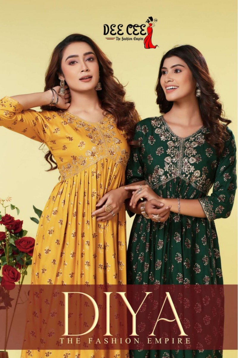 Dee Cee Diya Aliya Cut Latest Rayon Kurtis Catalogue Set Apparels