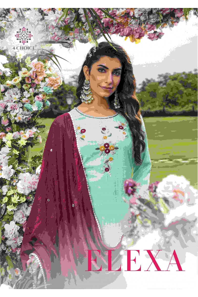 4 Choice Elexa Designer Printed Embroidery Work New Designs Kurtis