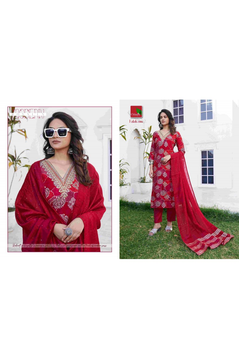 Chhaya Falak Embroidery Work And Bottom Dupatta Kurtis Catalogue Set