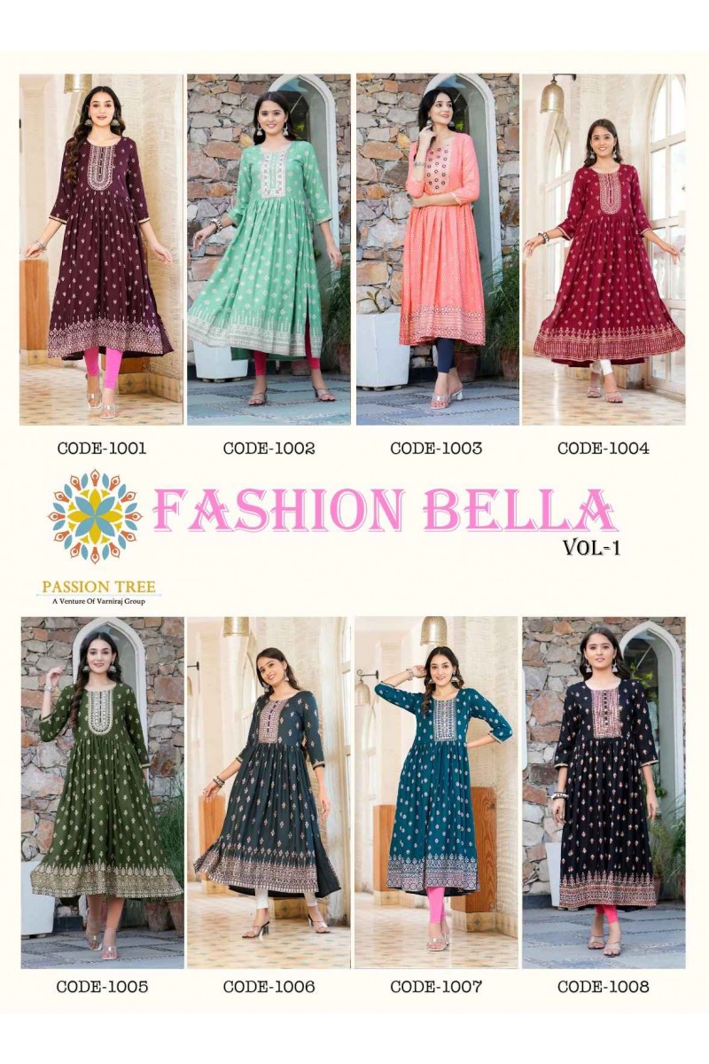 Passion Tree Fashion Bella Vol-1 Rayon With Anarkali Long Kurti Collection