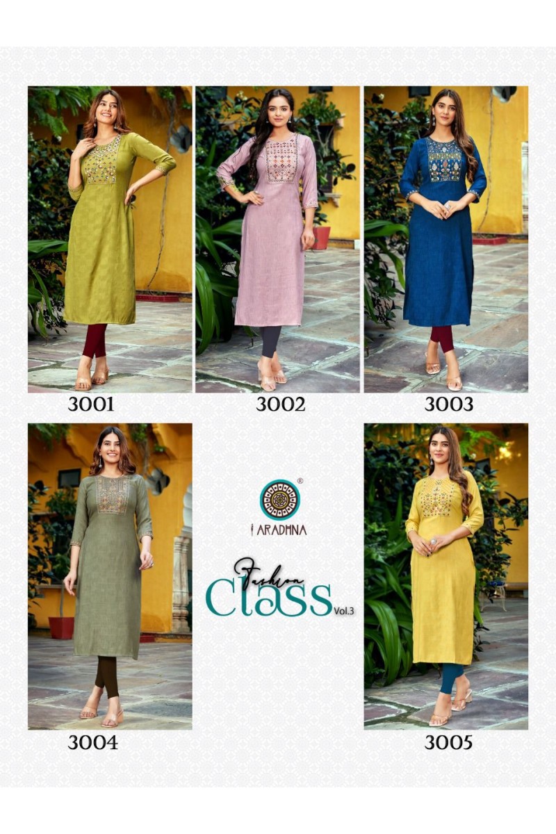 Aradhna Fashion Class Vol-3 Embroidery Work Casual Kurtis Catalog Set