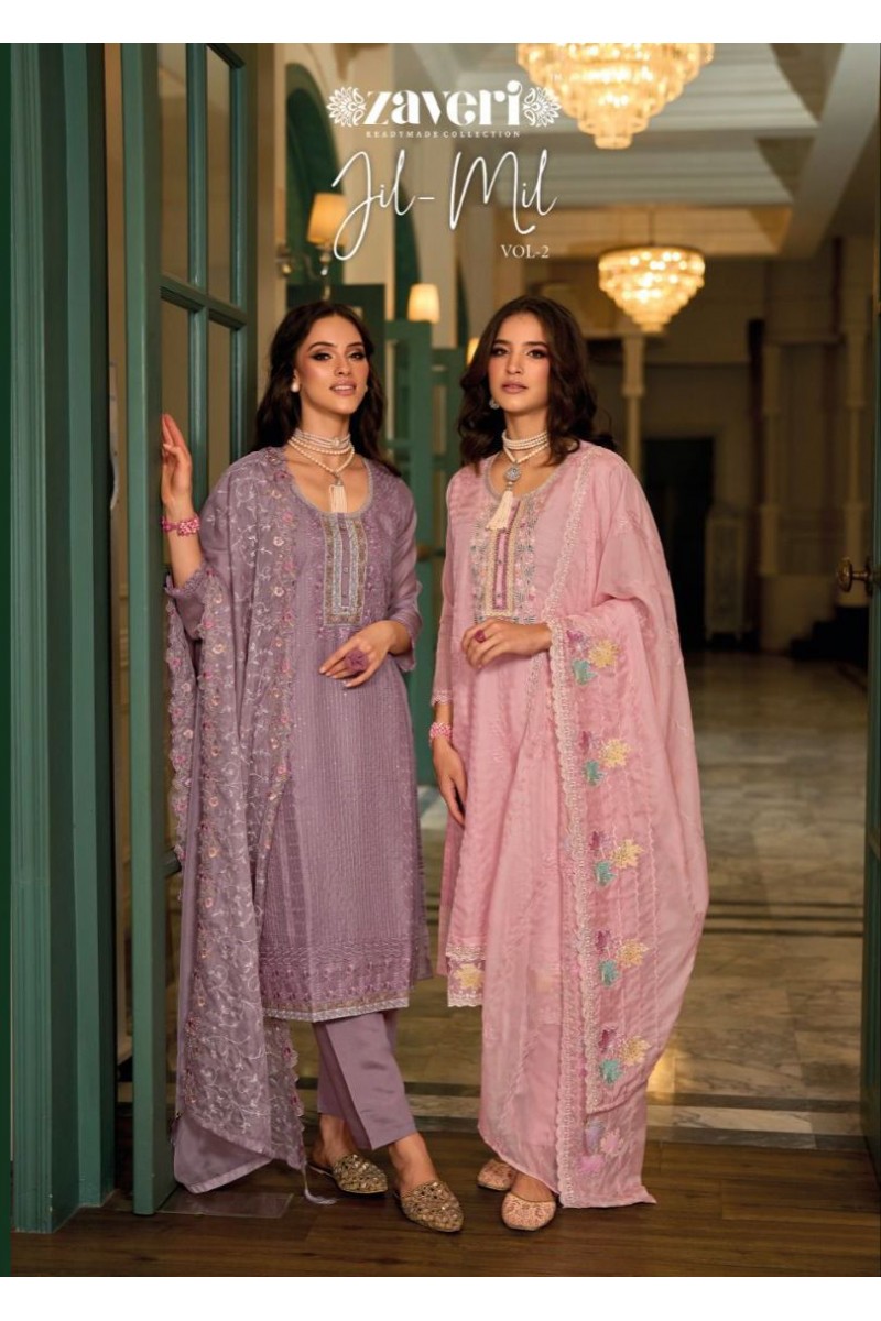 Zaveri Jil Mil Vol-2 Soft Organza Readymade Kurti Pant With Dupatta Collection