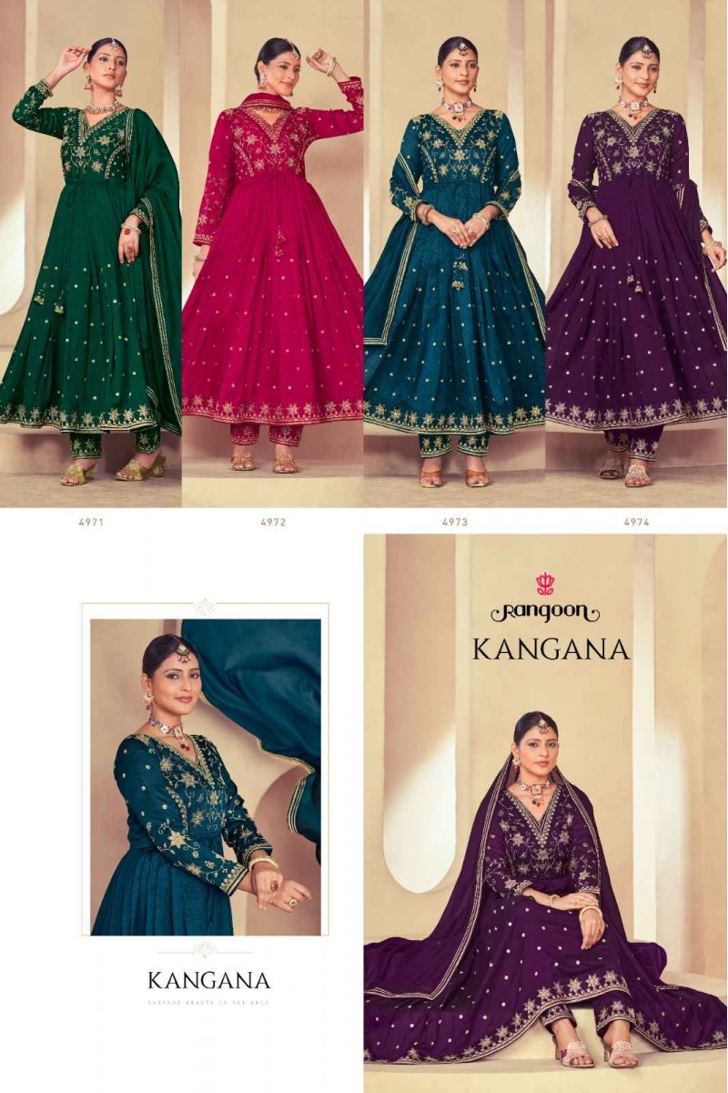 Rangoon Kangana Silk With Fancy Embroidered Anarkali Style Kurtis