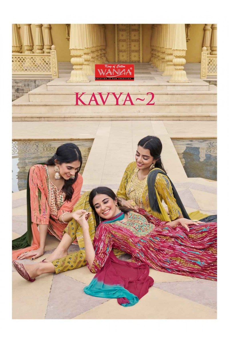 Wanna Kavya Vol-2 Fancy Rayon Printed Kurti With Bottom Set Collection