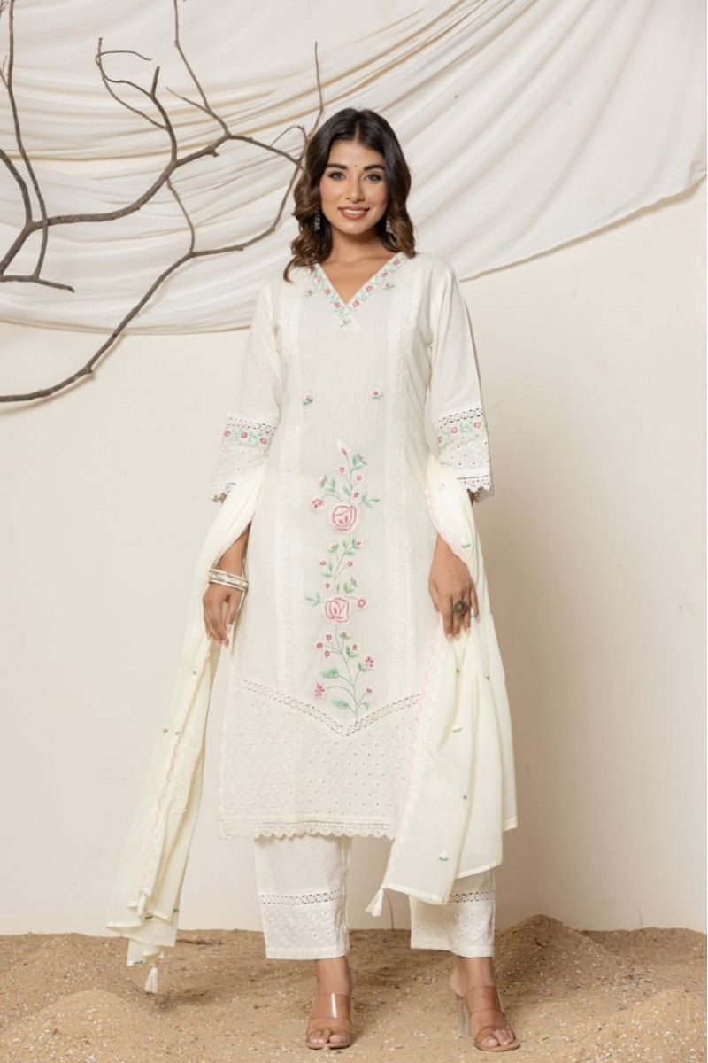 MD-001 Wholesale Cotton Kurti Pant Dupatta Combo Size Set Designs