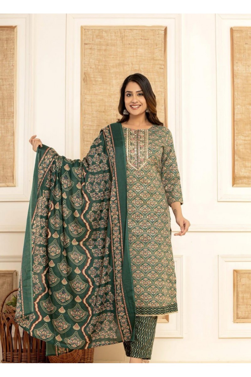 MD-032 Exclusive Wear Cotton Kurti Pant Dupatta Wholesale Combo Size Set