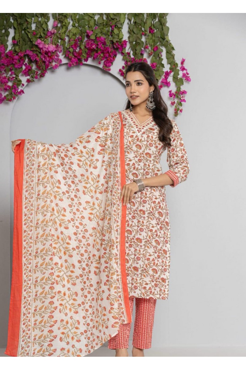 MD-036 Exclusive Wear Cotton Kurti Pant Dupatta Wholesale Combo Size Set