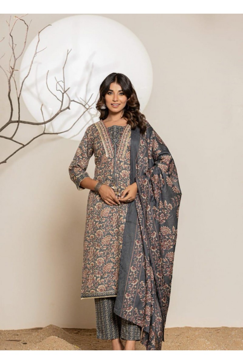 MD-039 Exclusive Wear Cotton Kurti Pant Dupatta Wholesale Combo Size Set