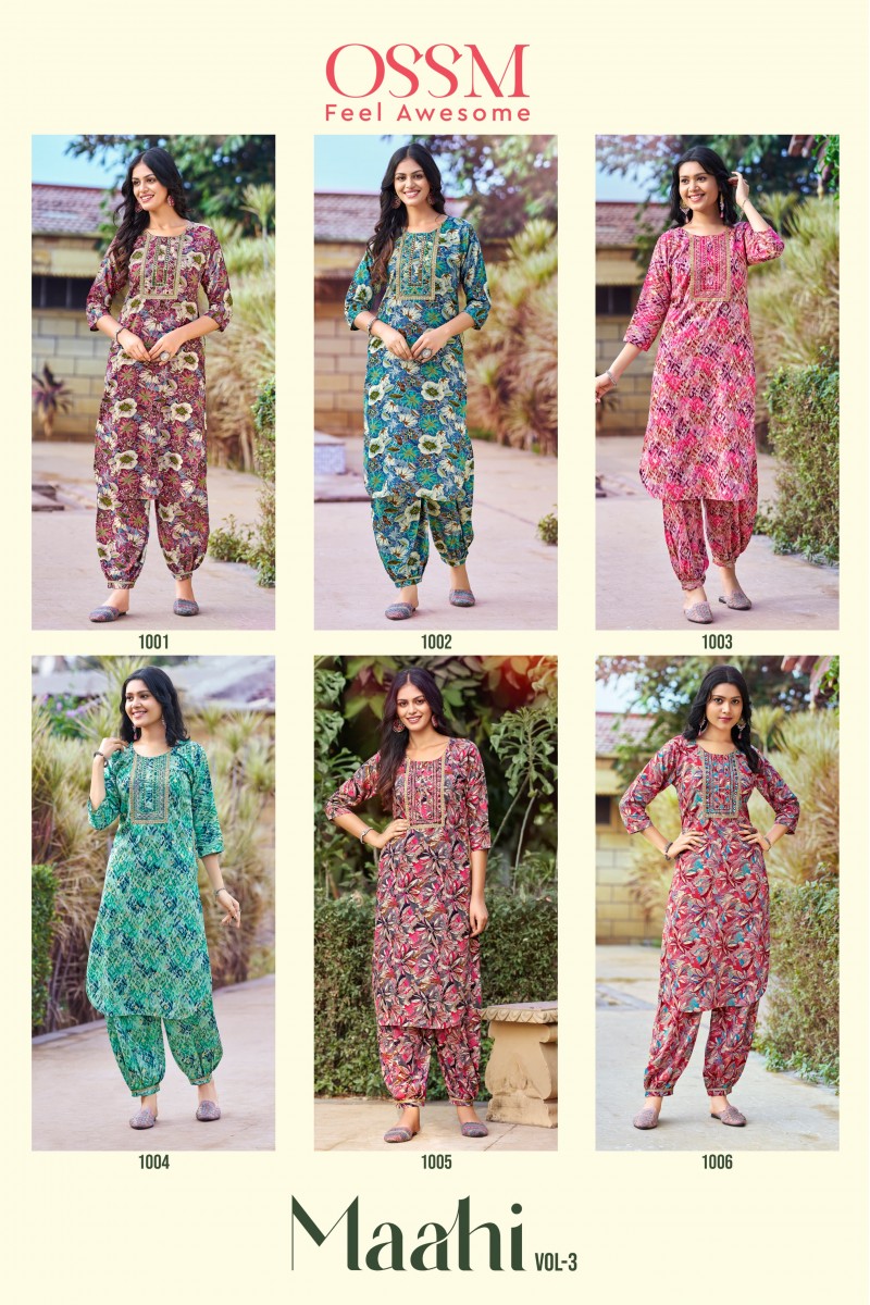 Ossm Maahi Vol-3 Designer Rayon Printed Kurti With Bottom Wholesaler