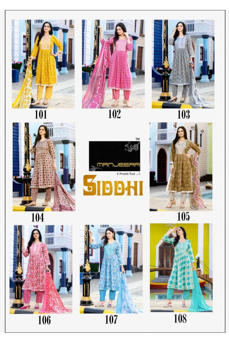Manjeera Siddhi Wholesale Nayra Cut Kurtis With Pant And Dupatta