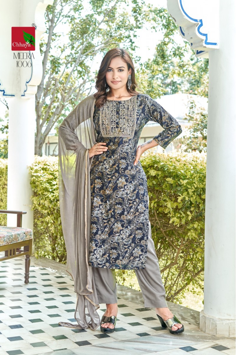 Chhaya Meera Modal Printed Designer Embroidery Work Kurtis Apparels