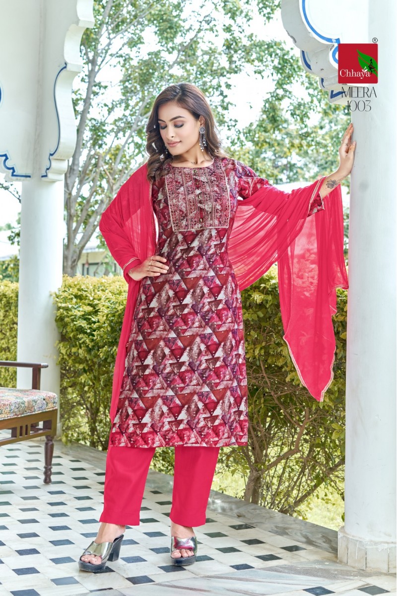 Chhaya Meera Modal Printed Designer Embroidery Work Kurtis Apparels