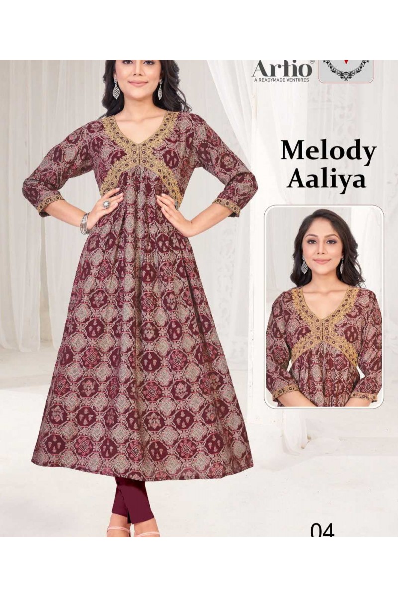 Artio Melody Aaliya-010 Women Wear Size Set Foil Printed Kurti Catalog Set