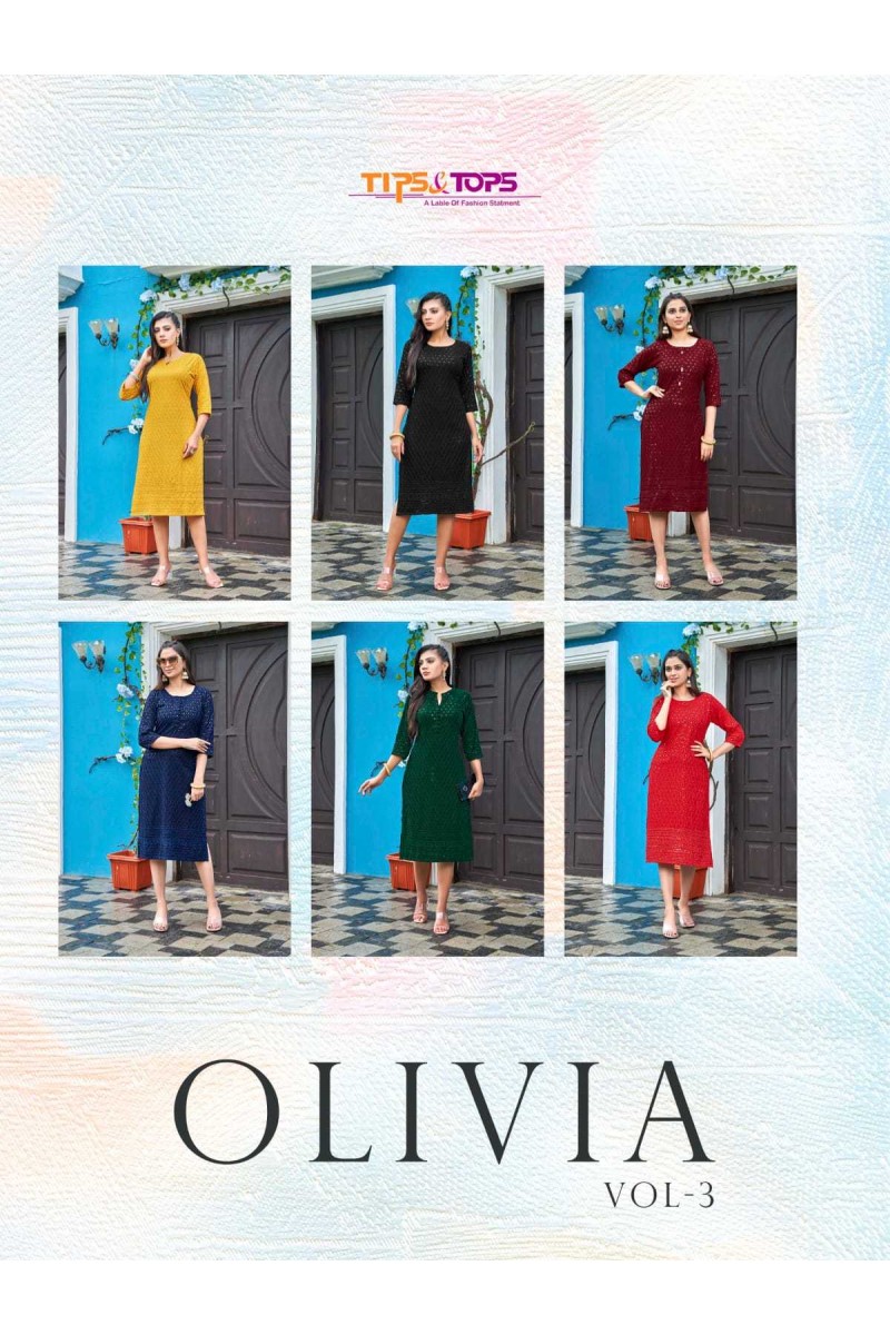 Olivia Vol-3 Lucknowi Chiken Work Kurti Catalogue Set Wholeseller
