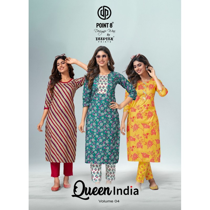 Deeptex Queen India Vol-4 Pure Cotton Straight Kurti Catalogue Set