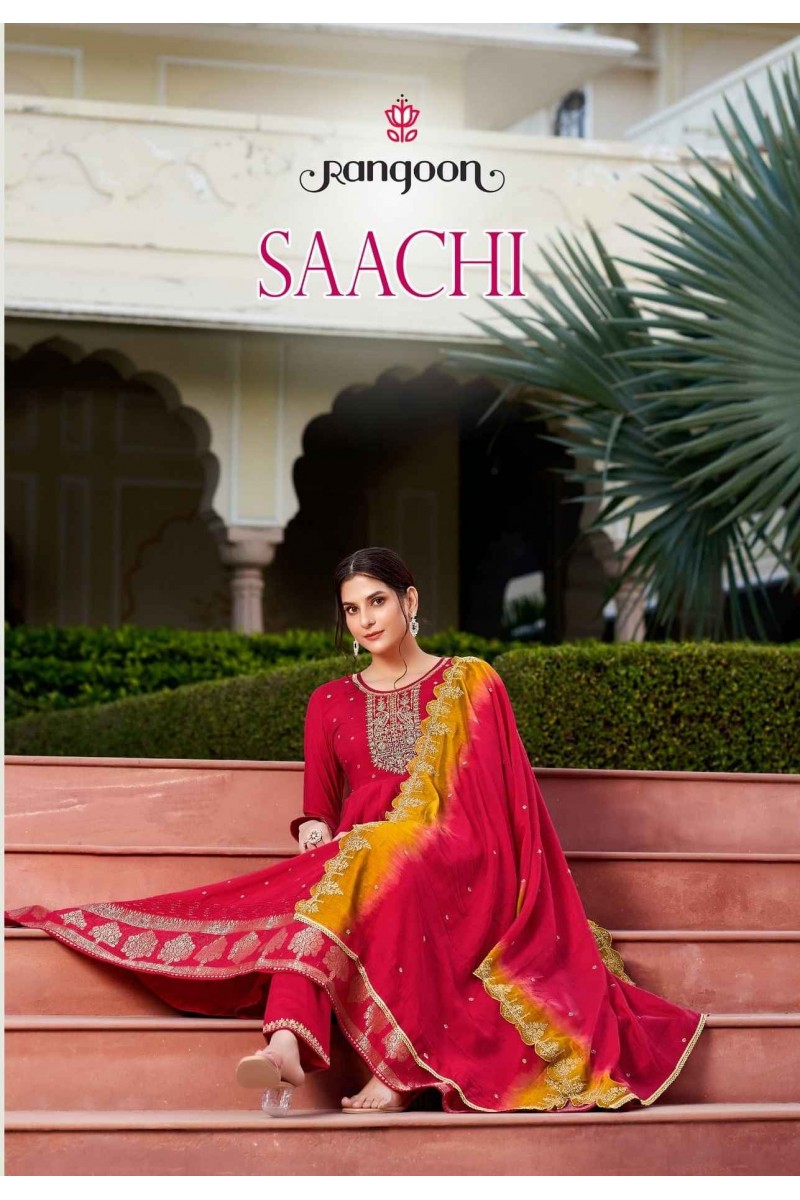 Rangoon Saachi Readymade Anarkali Style Elegant Kurti Pant Dupatta Set