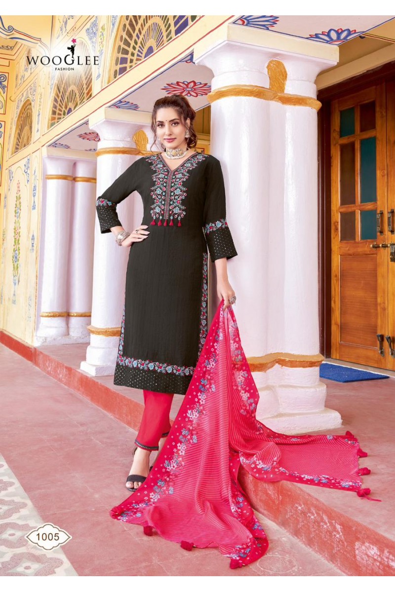 Wooglee Fashion Saarika Embroidery Kurti Pant With Dupatta Collection