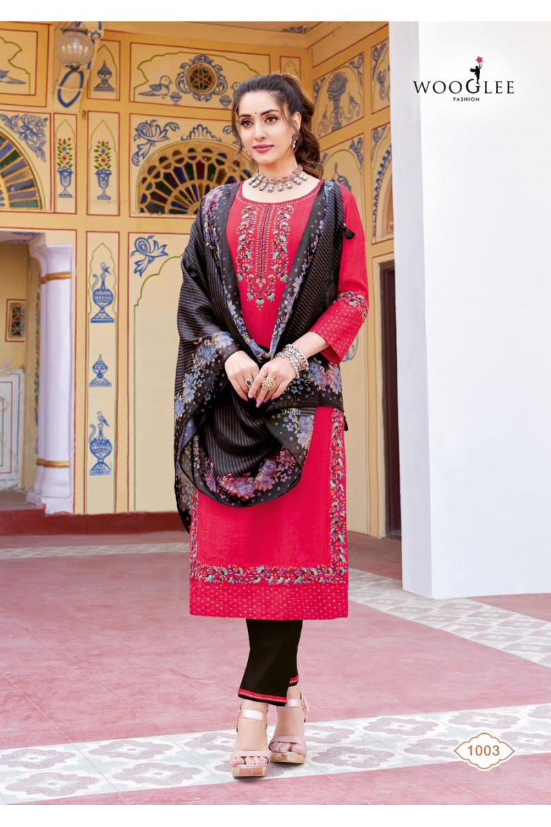 Wooglee Fashion Saarika Embroidery Kurti Pant With Dupatta Collection