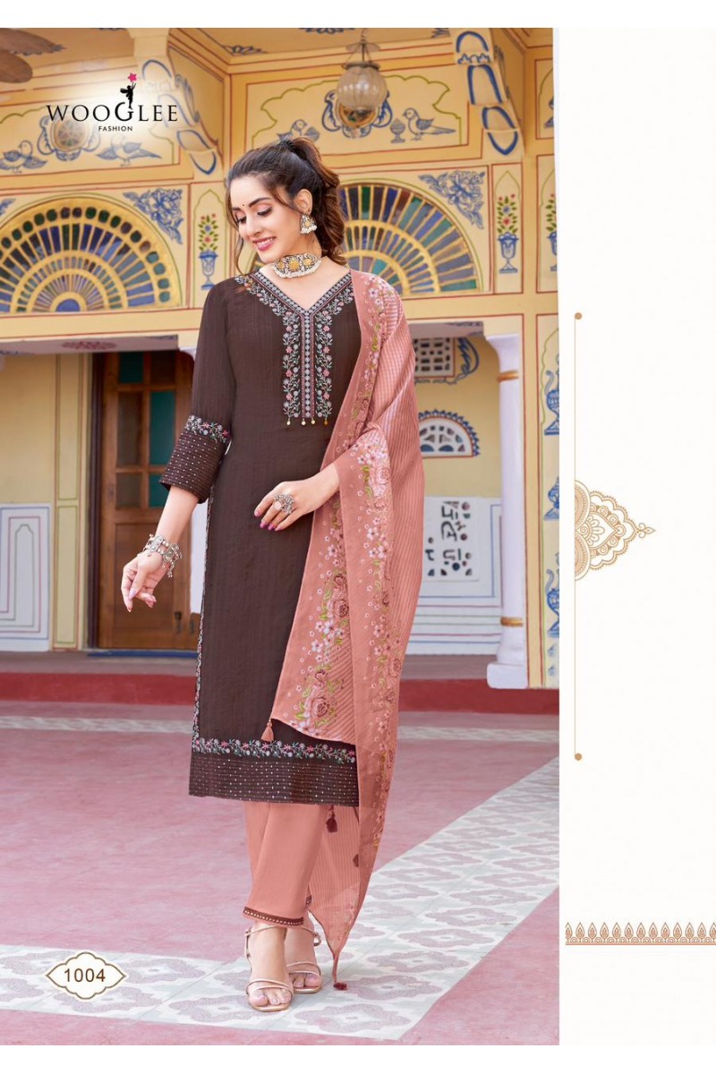 Wooglee Fashion Saarika Embroidery Kurti Pant With Dupatta Collection