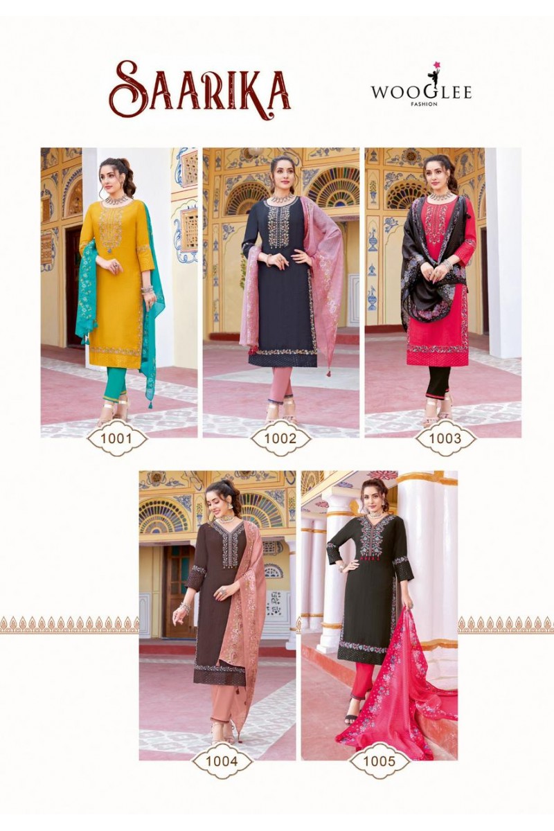 Wooglee Fashion Saarika Embroidery Kurti Pant With Dupatta Collection